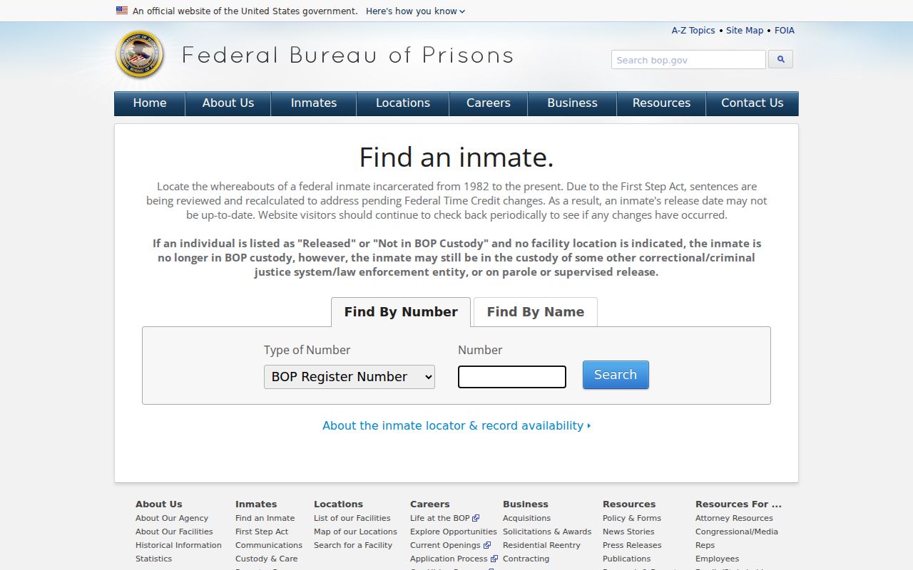Perry County arrest custody search using the federal inmate locator