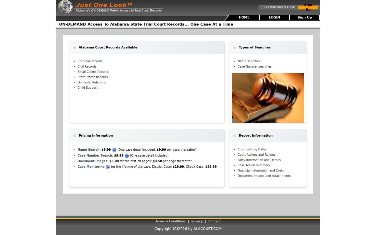 Perry County court case lookup through the Alabama Just One Look login
