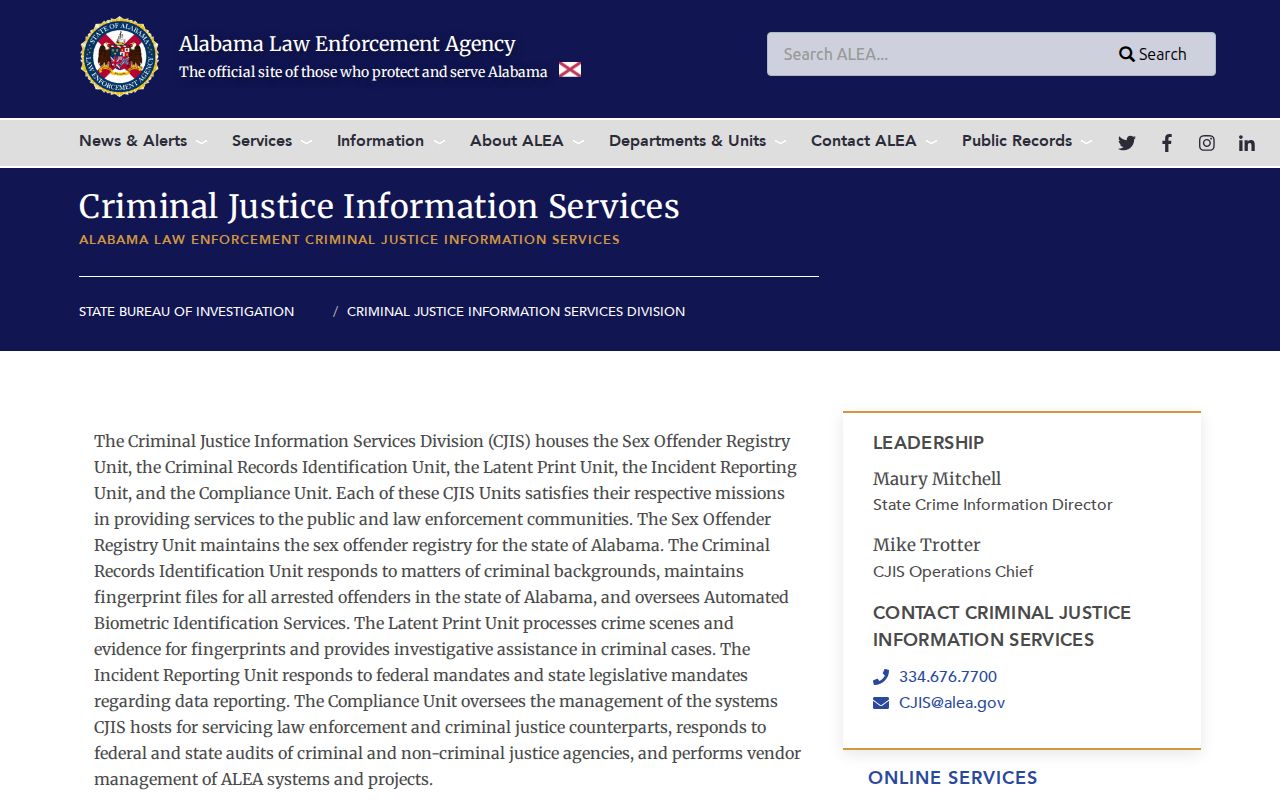 Perry County criminal history reporting through ALEA CJIS