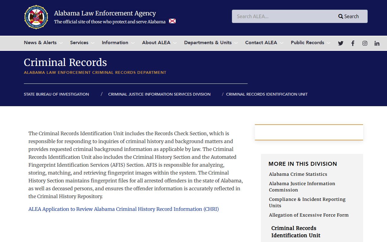 Perry County criminal history correction through the ALEA records unit