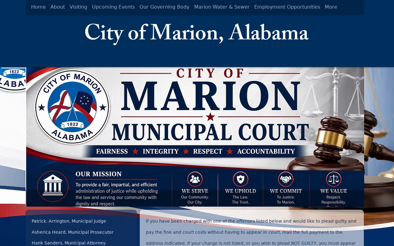 Marion criminal records schedule and payment information at Municipal Court