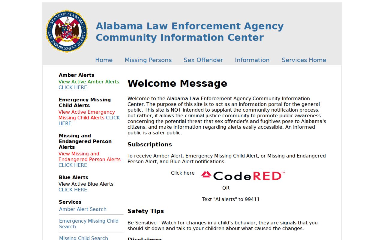 Perry County sex offender lookup through the ALEA Community Information Center